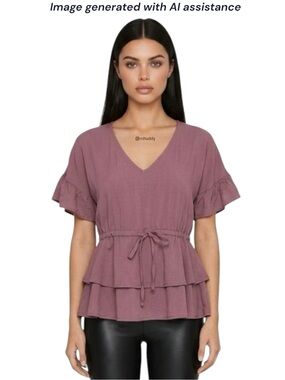 Sim & Sam M mauve ruffle peplum tie blouse